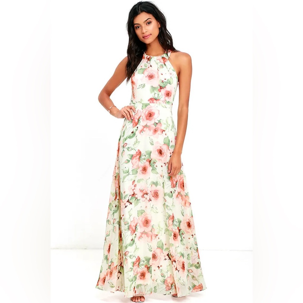 New w/o Tags. 2016 never worn Lulu’s Heaven Scent Ivory Floral Print Maxi Dress.